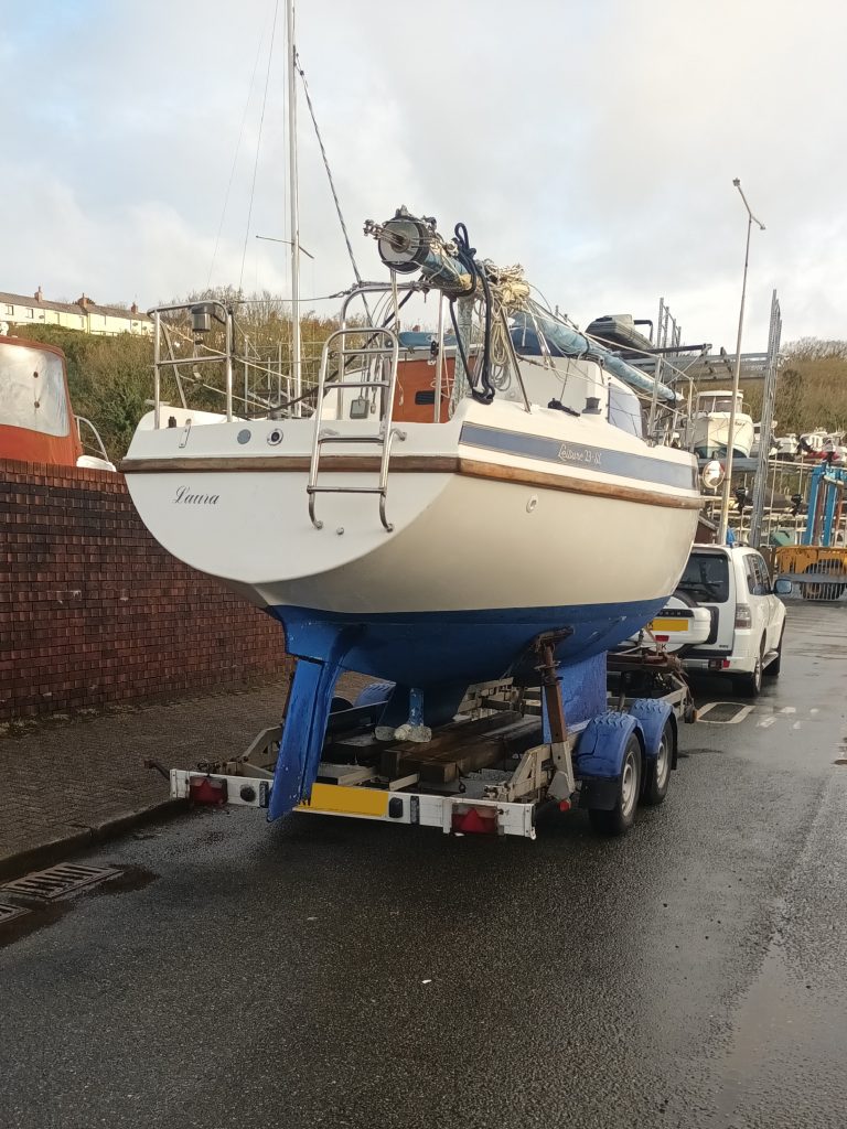 a sailing boat on a trailer